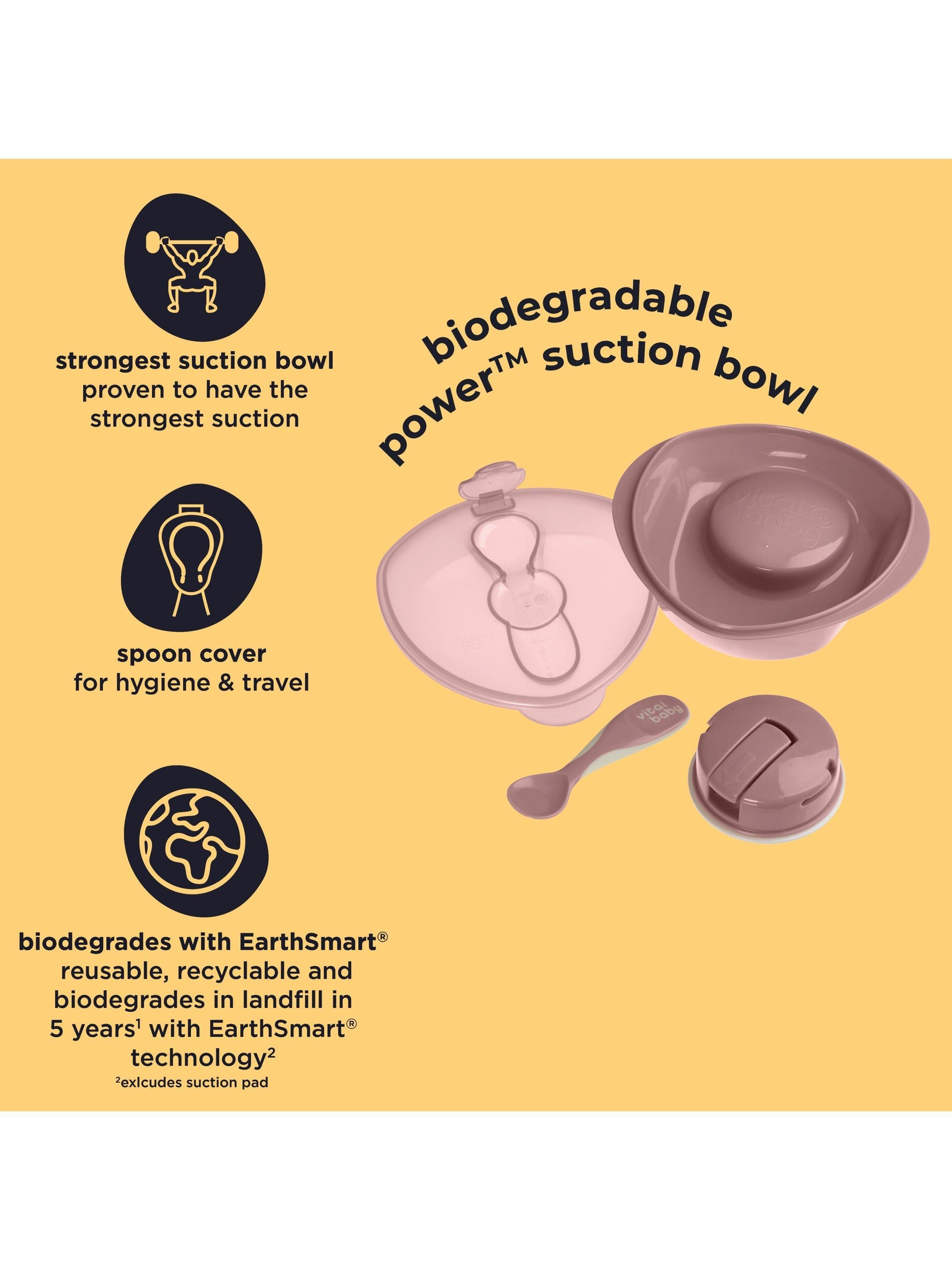 Vital Baby power suction bowl in natural berry for toddler feeding (British brand)