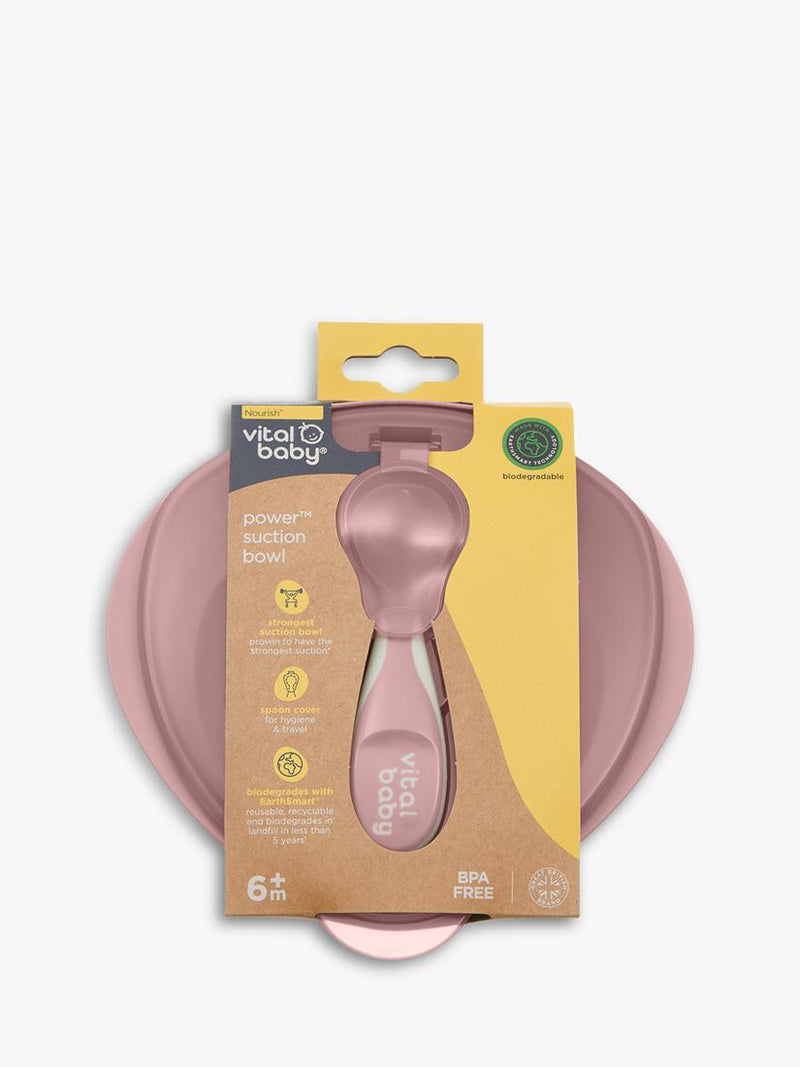 Vital Baby power suction bowl in natural berry for toddler feeding (British brand)