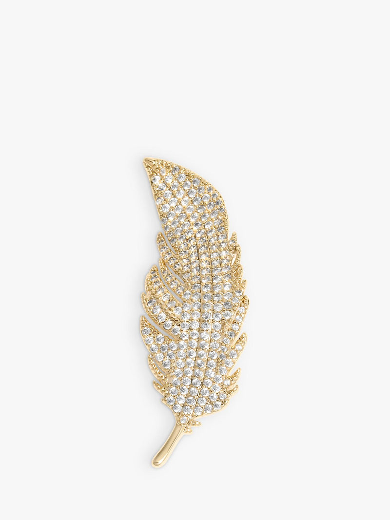 Leaf-Shaped Cubic Zirconia Brooch in Gold