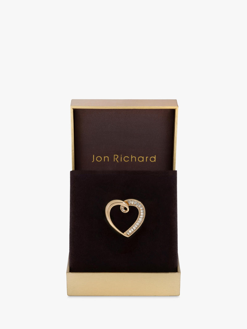 Heart-Shaped Gold-Plated Crystal Brooch in Gift Box
