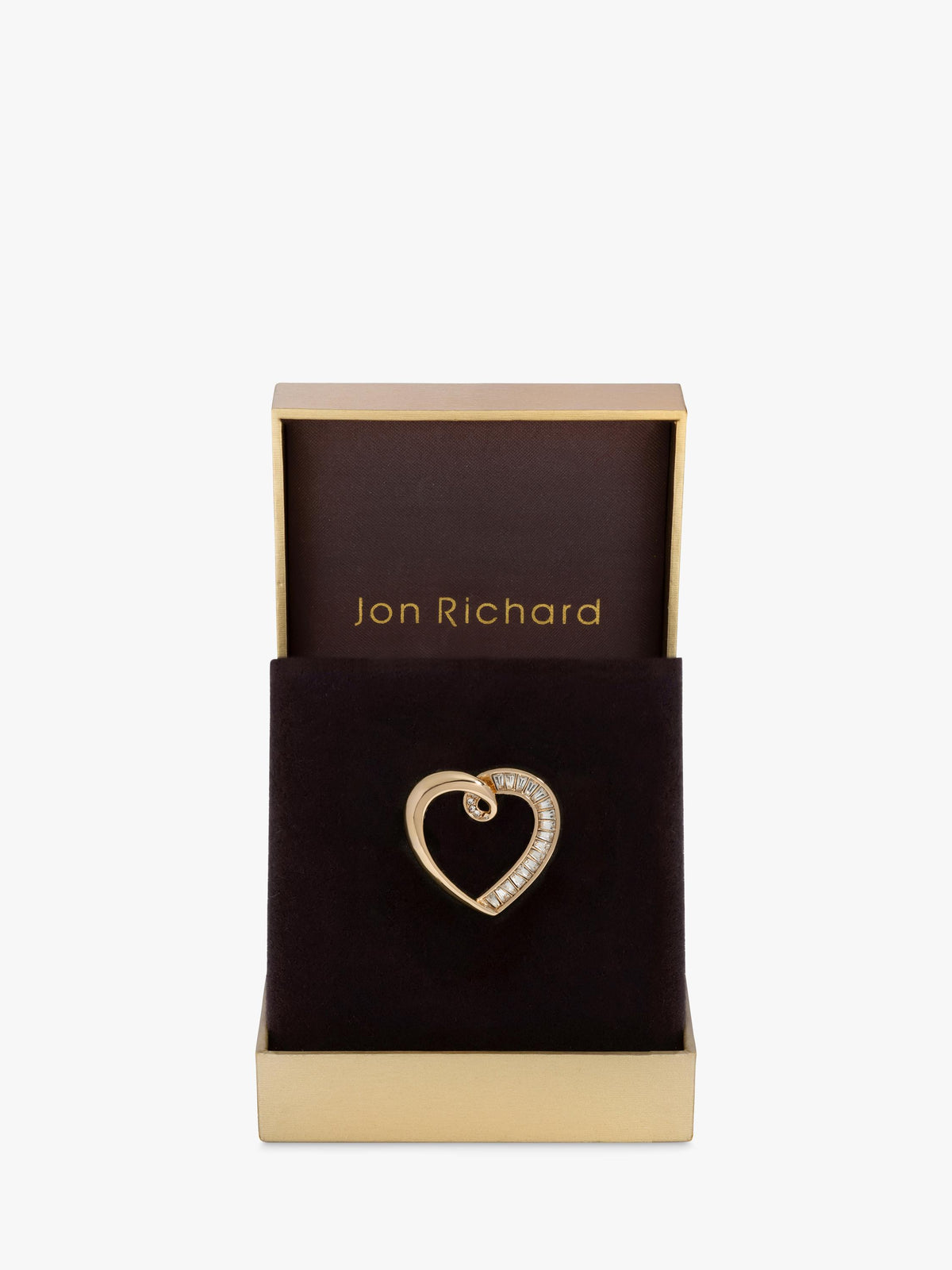 Heart-Shaped Gold-Plated Crystal Brooch in Gift Box