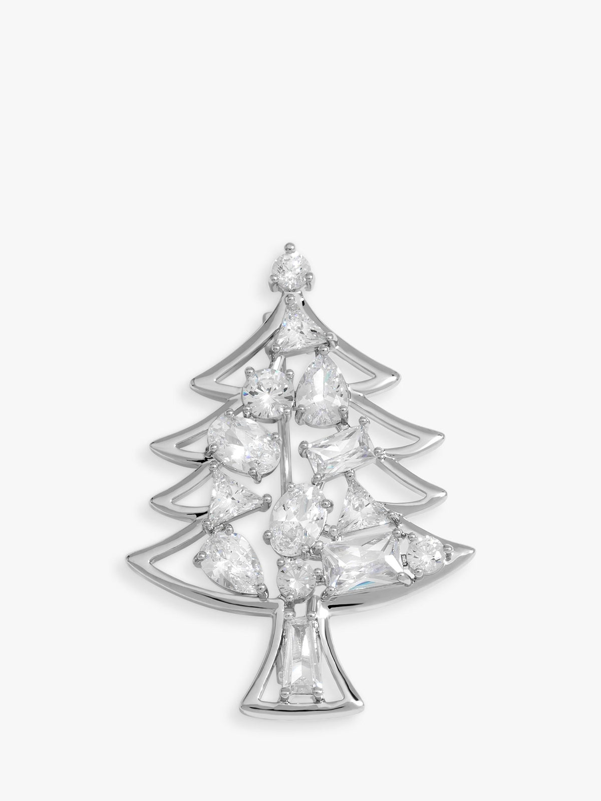 Christmas Tree Design Rhodium Plated Cubic Zirconia Brooch