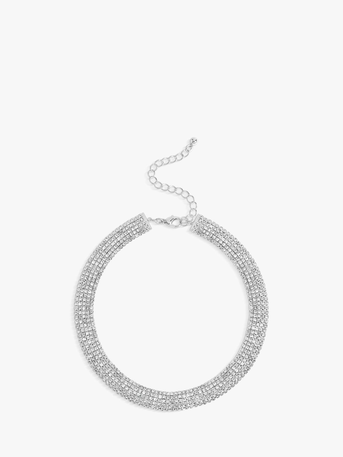Multi-Row Crystal Silver Choker Necklace