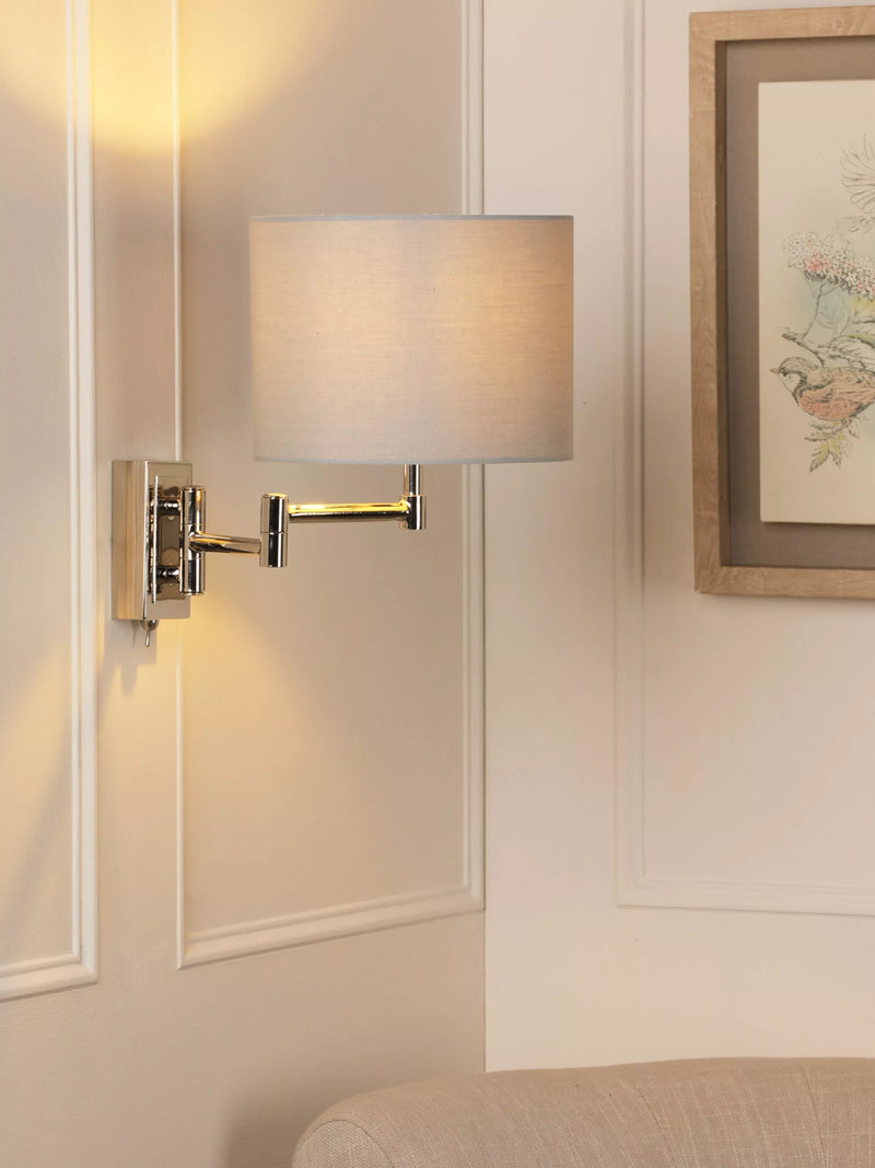 Laura Ashley swing arm wall light polished nickel, imported from the UK