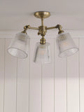 Laura Ashley Callaghan semi-flush ceiling light clear fluted glass antique brass, imported from the UK