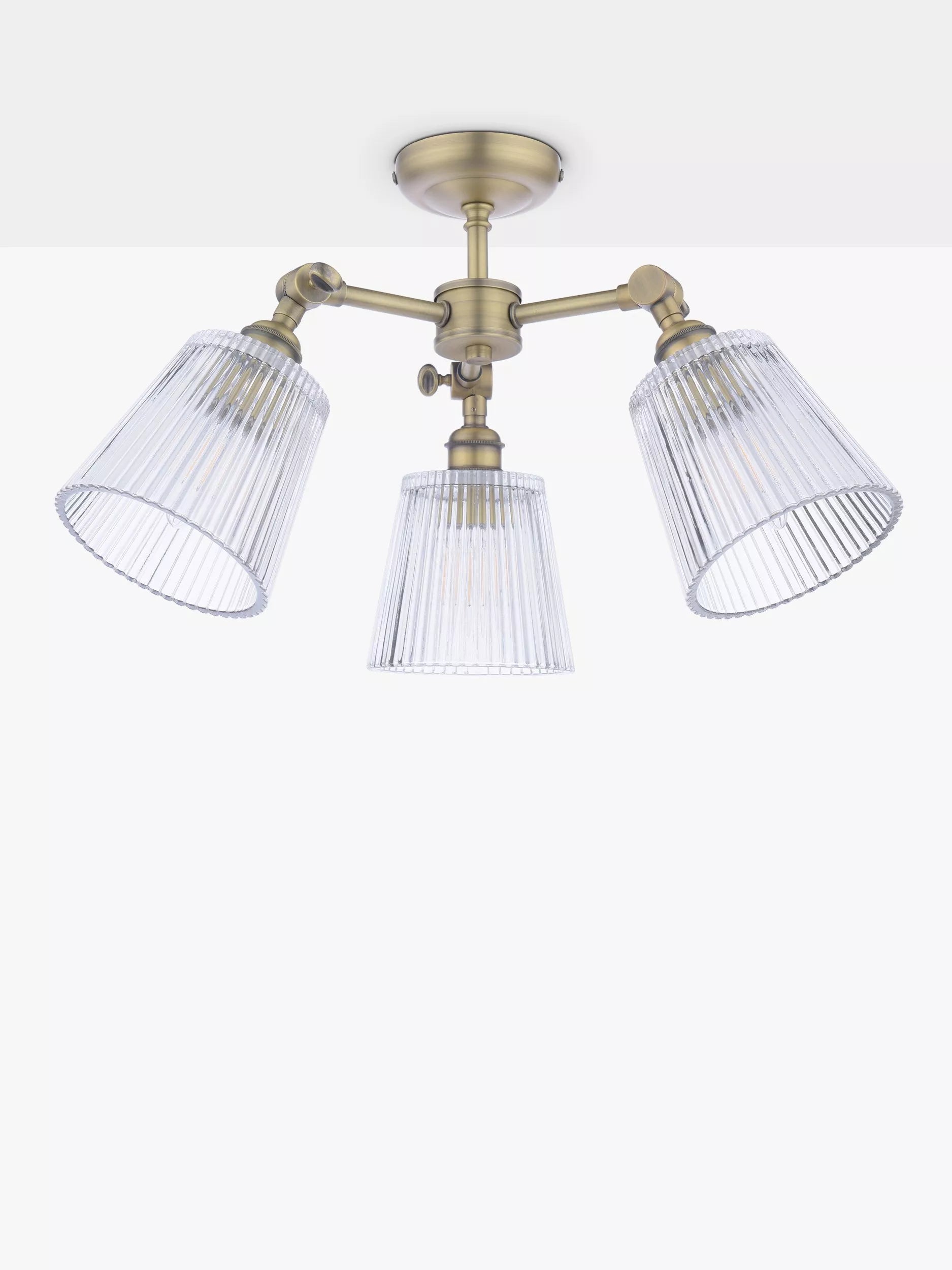 Laura Ashley Callaghan semi-flush ceiling light clear fluted glass antique brass, imported from the UK