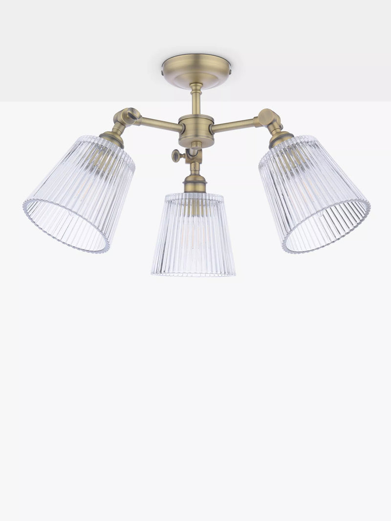 Laura Ashley Callaghan semi-flush ceiling light clear fluted glass antique brass, imported from the UK