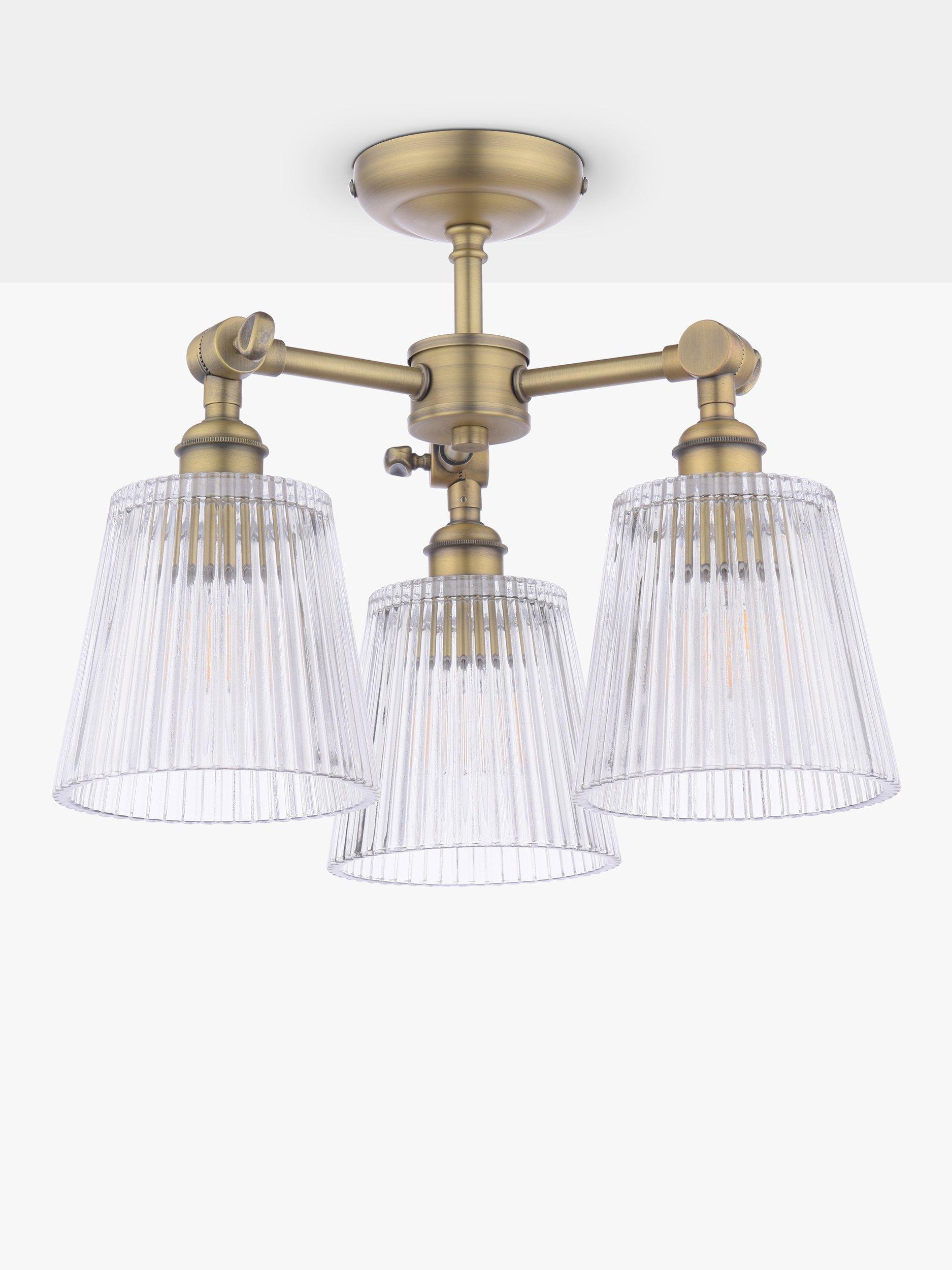 Laura Ashley Callaghan semi-flush ceiling light clear fluted glass antique brass, imported from the UK