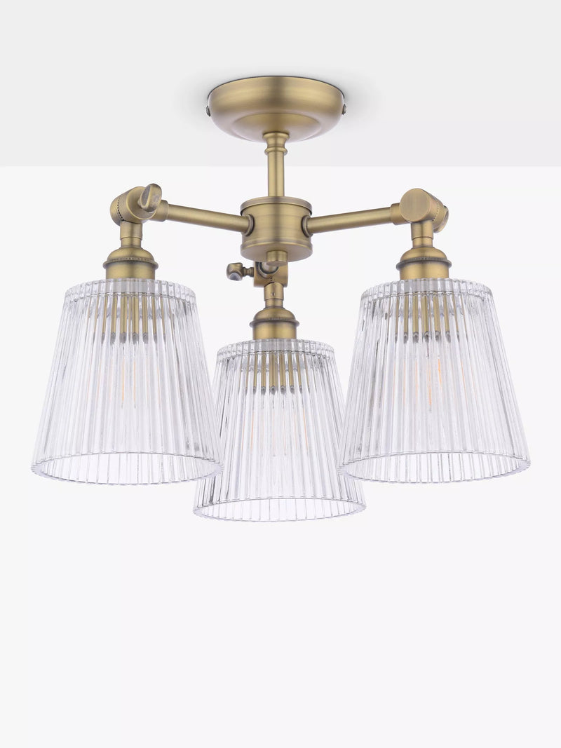Laura Ashley Callaghan semi-flush ceiling light clear fluted glass antique brass, imported from the UK