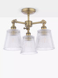 Laura Ashley Callaghan semi-flush ceiling light clear fluted glass antique brass, imported from the UK
