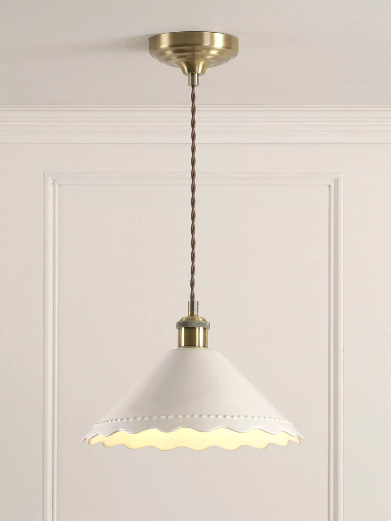 Laura Ashley pendant ceiling light white scalloped ceramic shade 29cm - British product