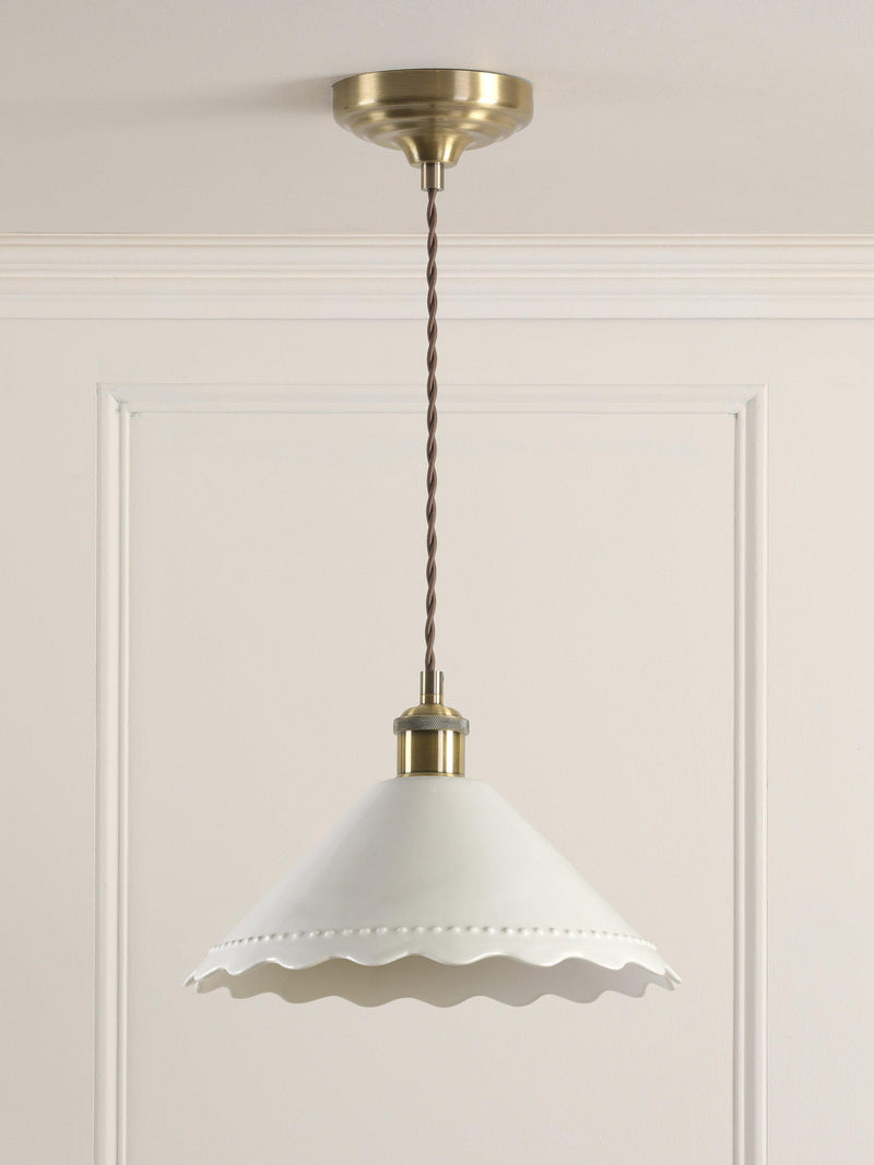 Laura Ashley pendant ceiling light white scalloped ceramic shade 29cm - British product