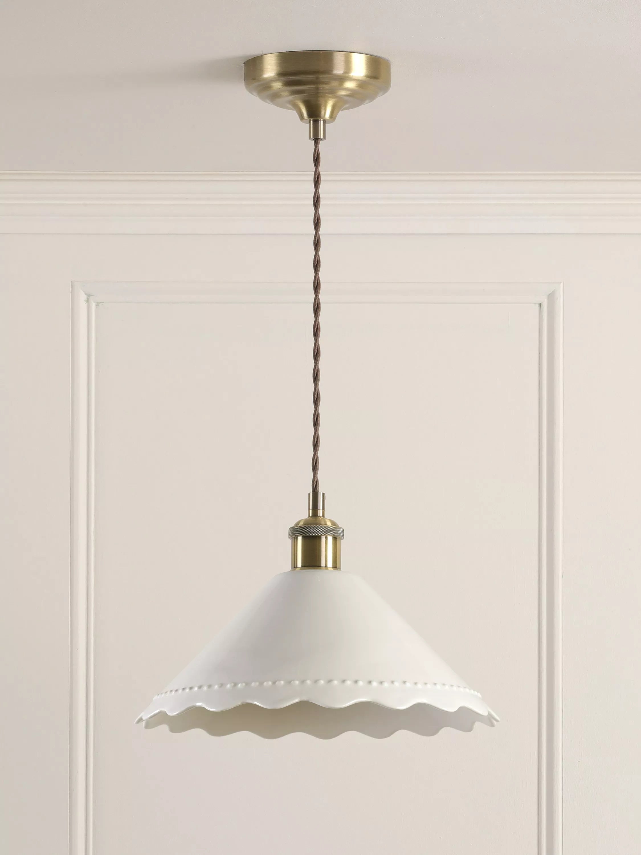 Laura Ashley pendant ceiling light white scalloped ceramic shade 29cm - British product