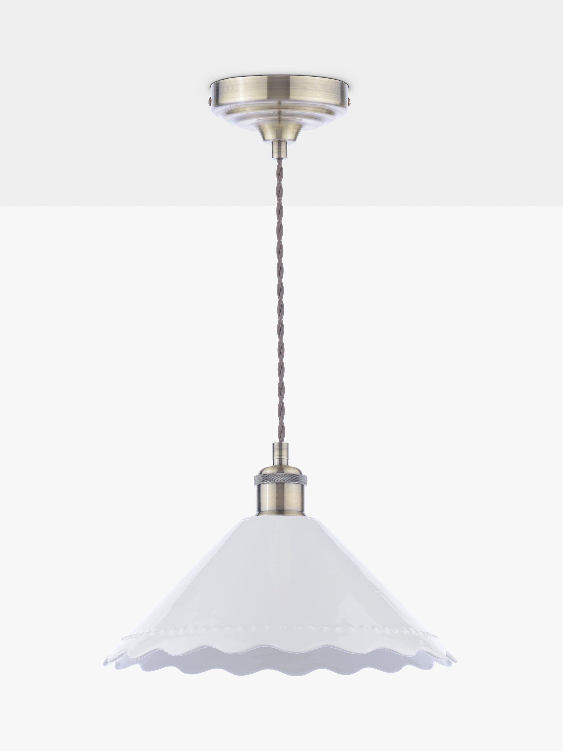 Laura Ashley pendant ceiling light white scalloped ceramic shade 29cm - British product