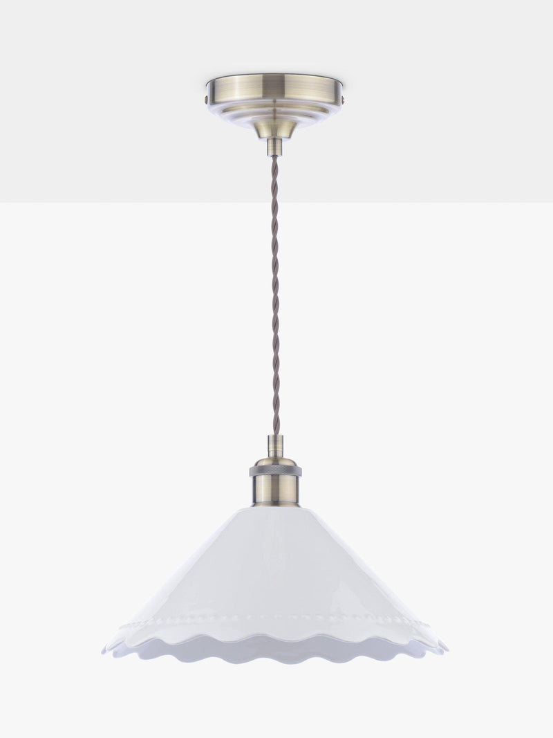 Laura Ashley pendant ceiling light white scalloped ceramic shade 29cm - British product