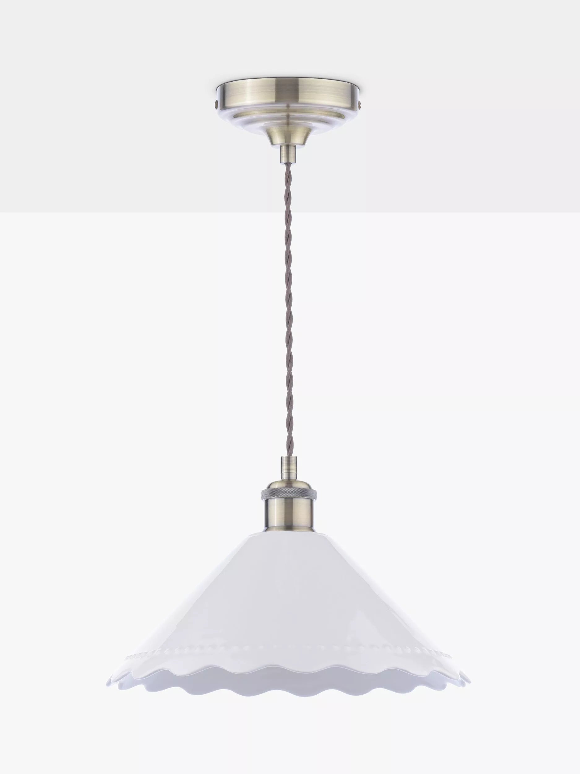 Laura Ashley pendant ceiling light white scalloped ceramic shade 29cm - British product