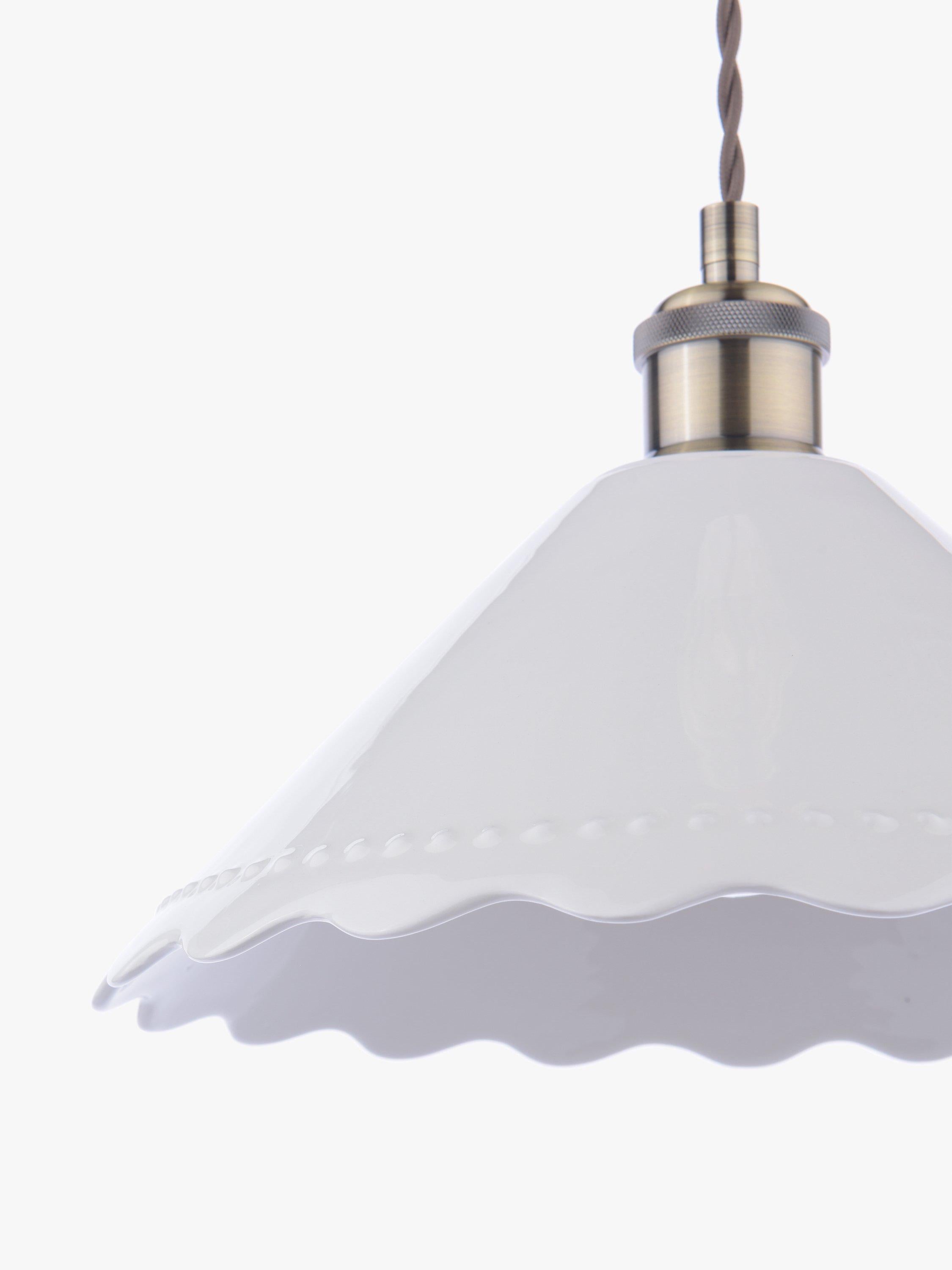 Laura Ashley pendant ceiling light white scalloped ceramic shade 29cm - British product