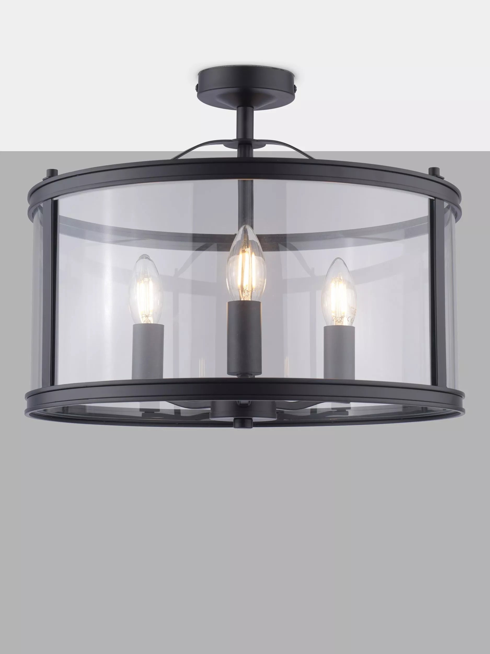 Laura Ashley Harrington semi-flush ceiling light black 3 bulb, imported from the UK