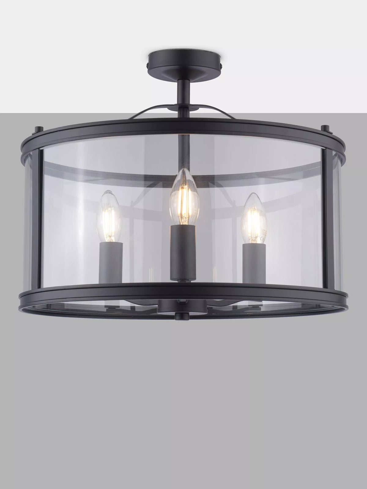 Laura Ashley Harrington semi-flush ceiling light black 3 bulb, imported from the UK