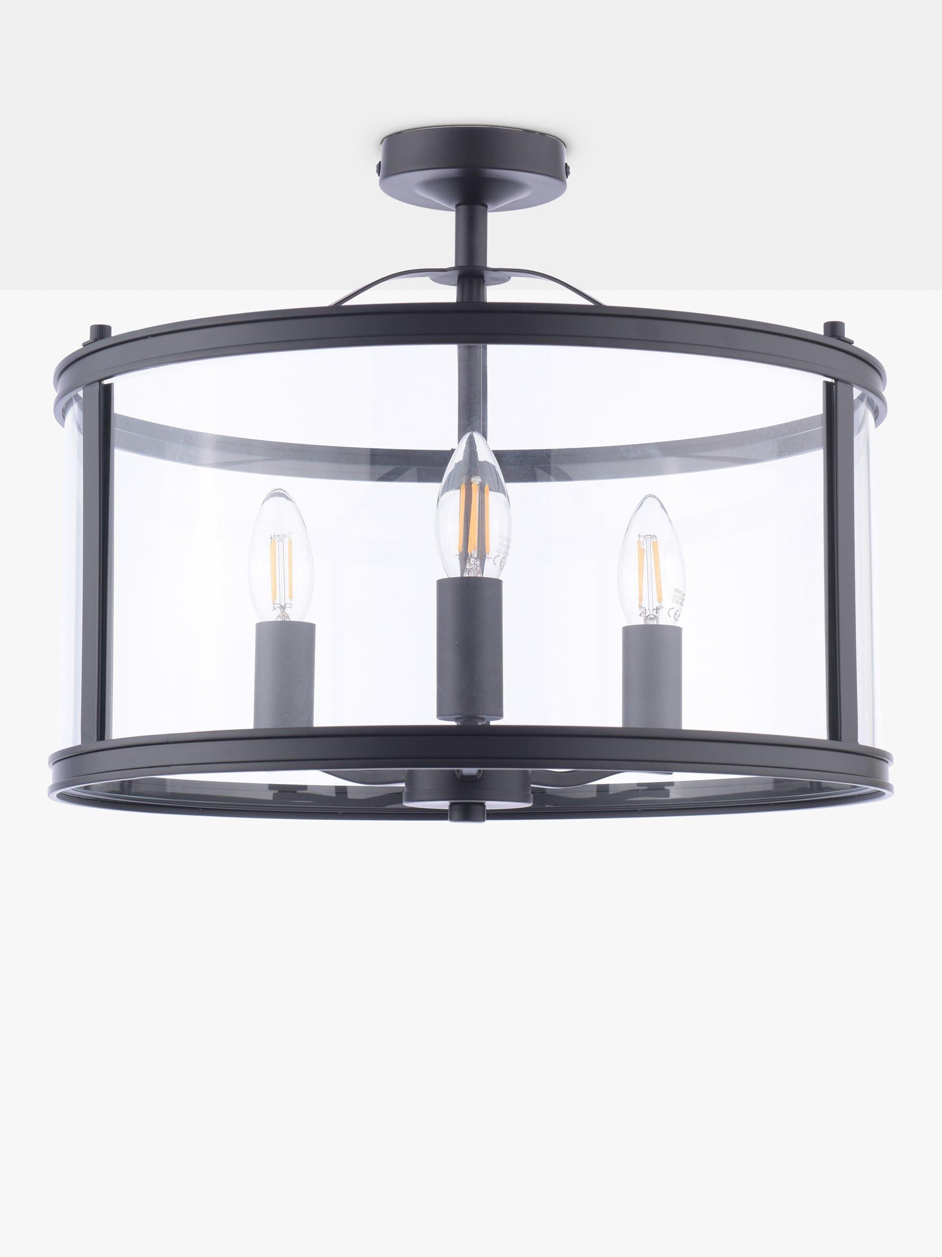 Laura Ashley Harrington semi-flush ceiling light black 3 bulb, imported from the UK