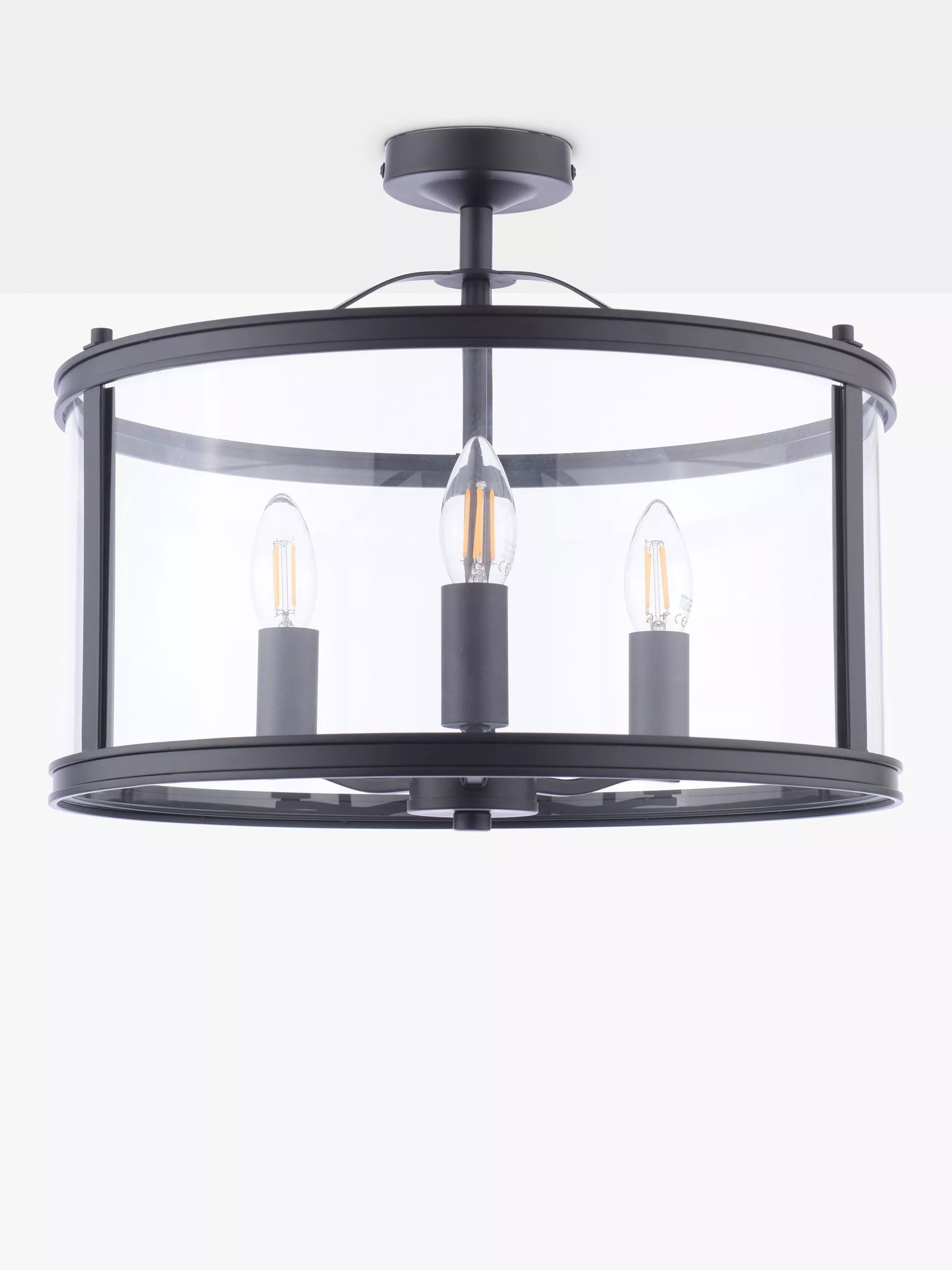 Laura Ashley Harrington semi-flush ceiling light black 3 bulb, imported from the UK