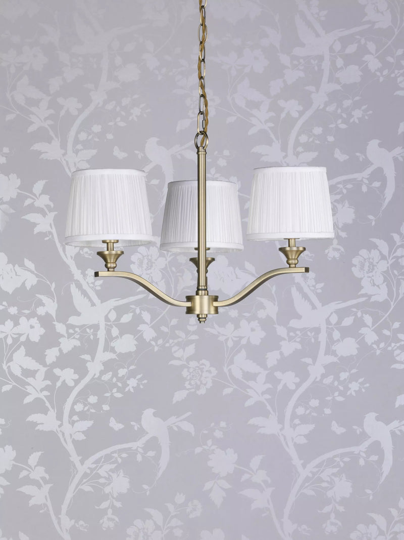 Laura Ashley Hemsley ceiling light antique brass pleated silk shades (British brand)