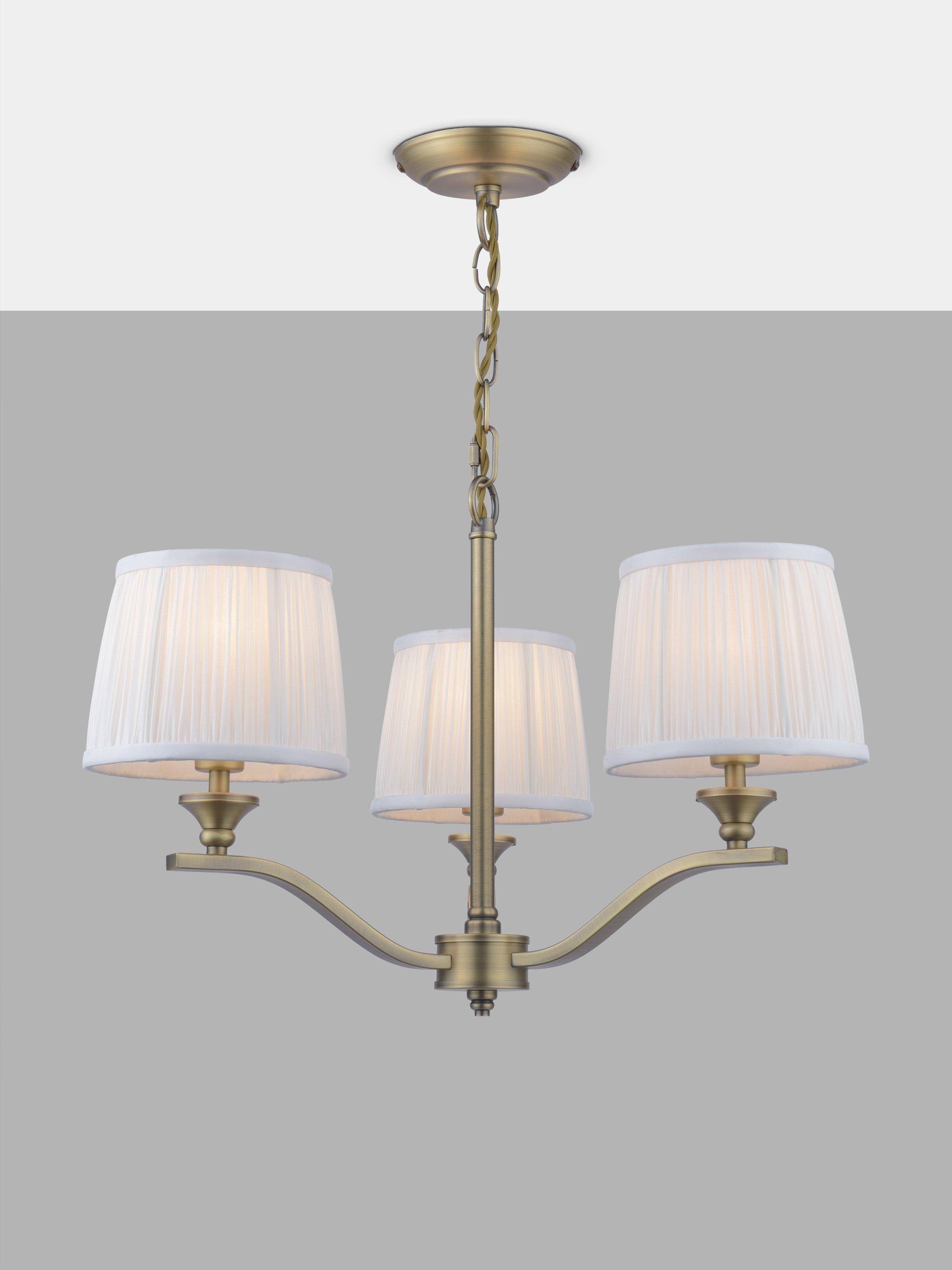 Laura Ashley Hemsley ceiling light antique brass pleated silk shades (British brand)