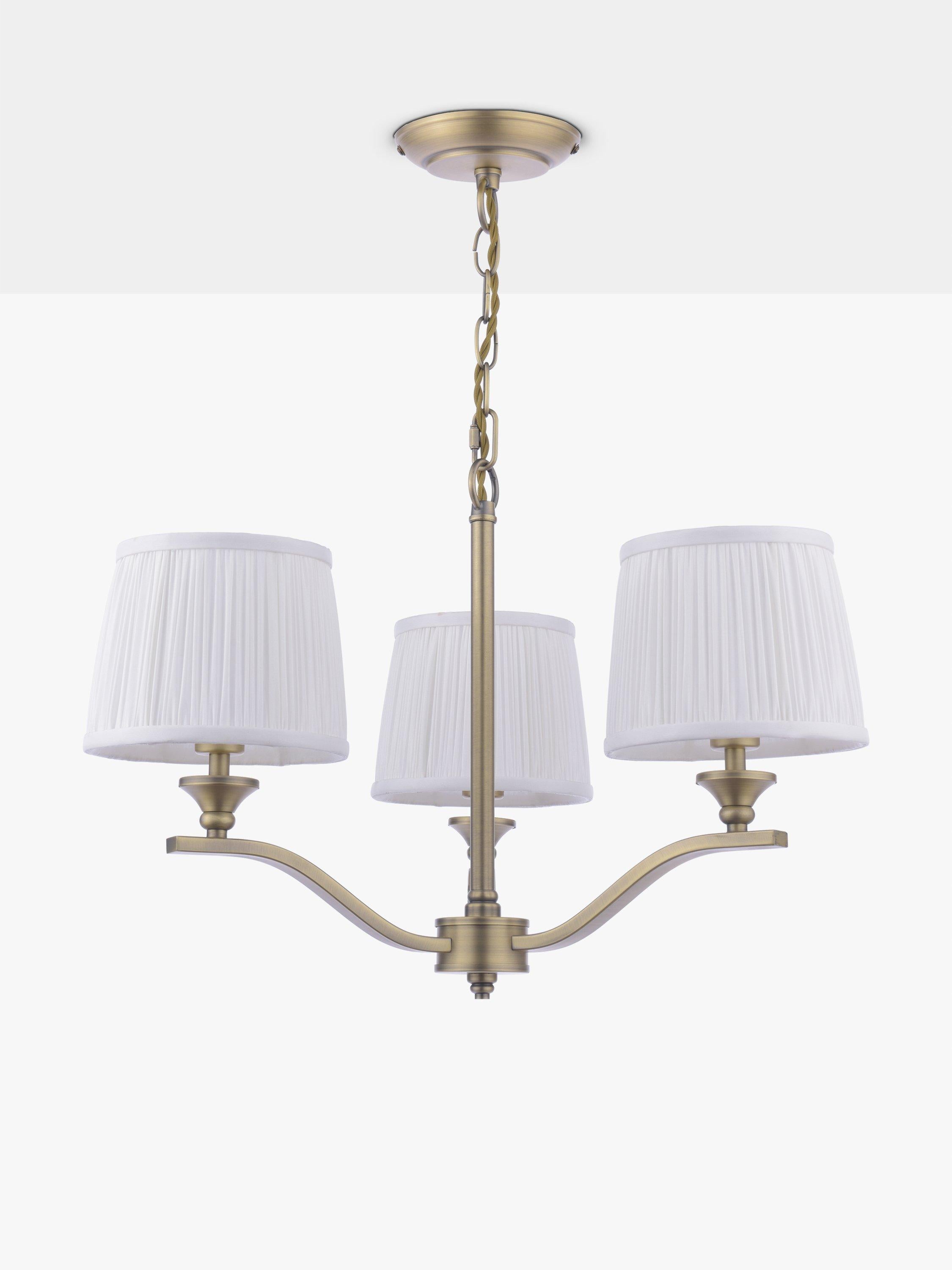 Laura Ashley Hemsley ceiling light antique brass pleated silk shades (British brand)