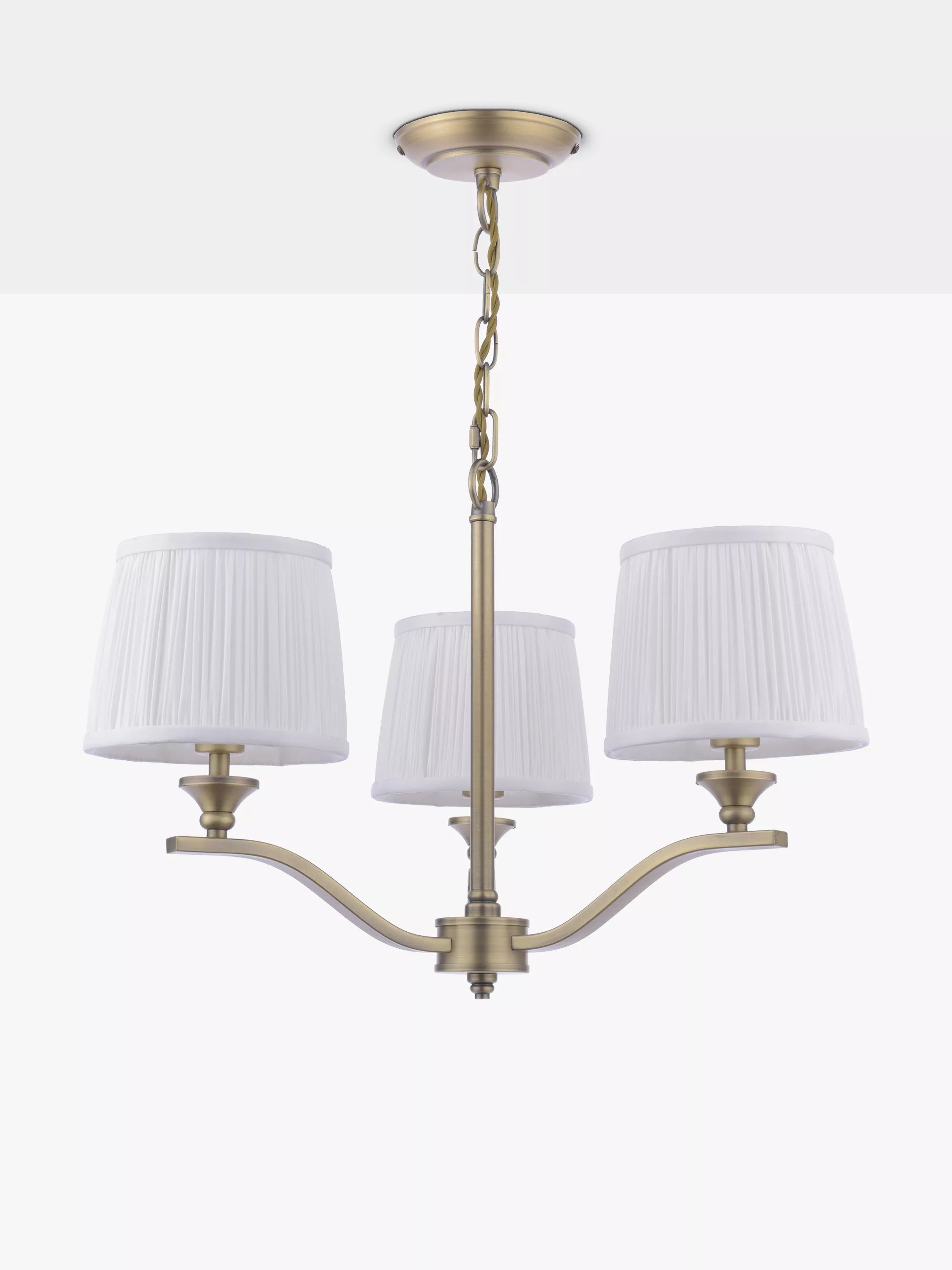 Laura Ashley Hemsley ceiling light antique brass pleated silk shades (British brand)