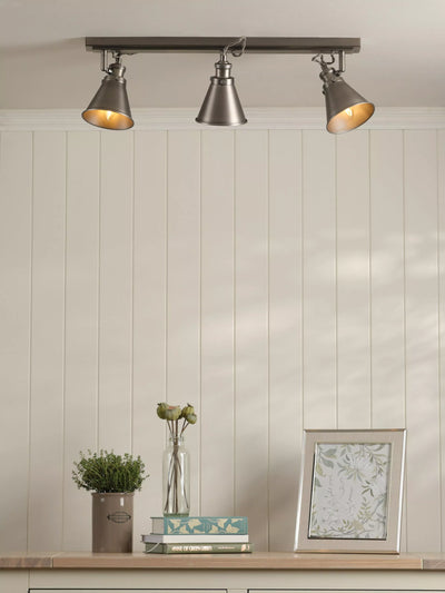 John Lewis Laura Ashley Rufus Triple Bar Spotlight, Nickel- Buy online at McGrocer