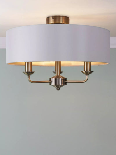 John Lewis Laura Ashley Sorrento 3 Arm Semi-Flush Ceiling Light, Antique Brass- Buy online at McGrocer