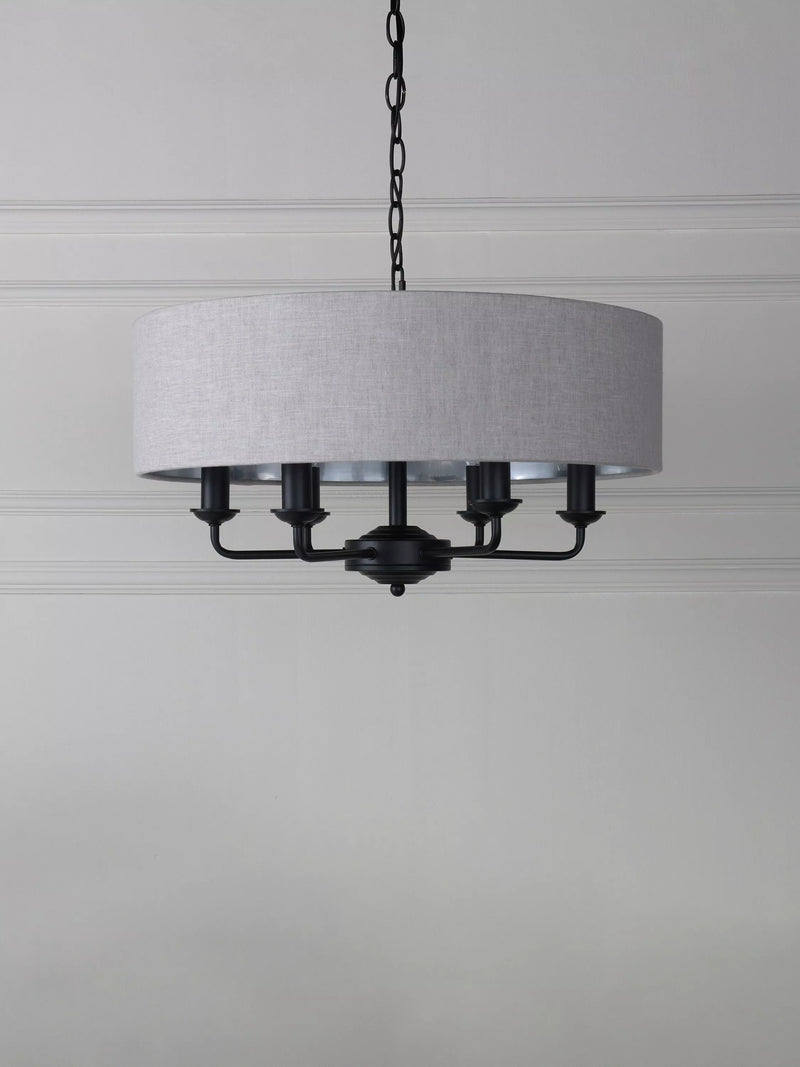 Laura Ashley six-arm black ceiling light, imported from the UK