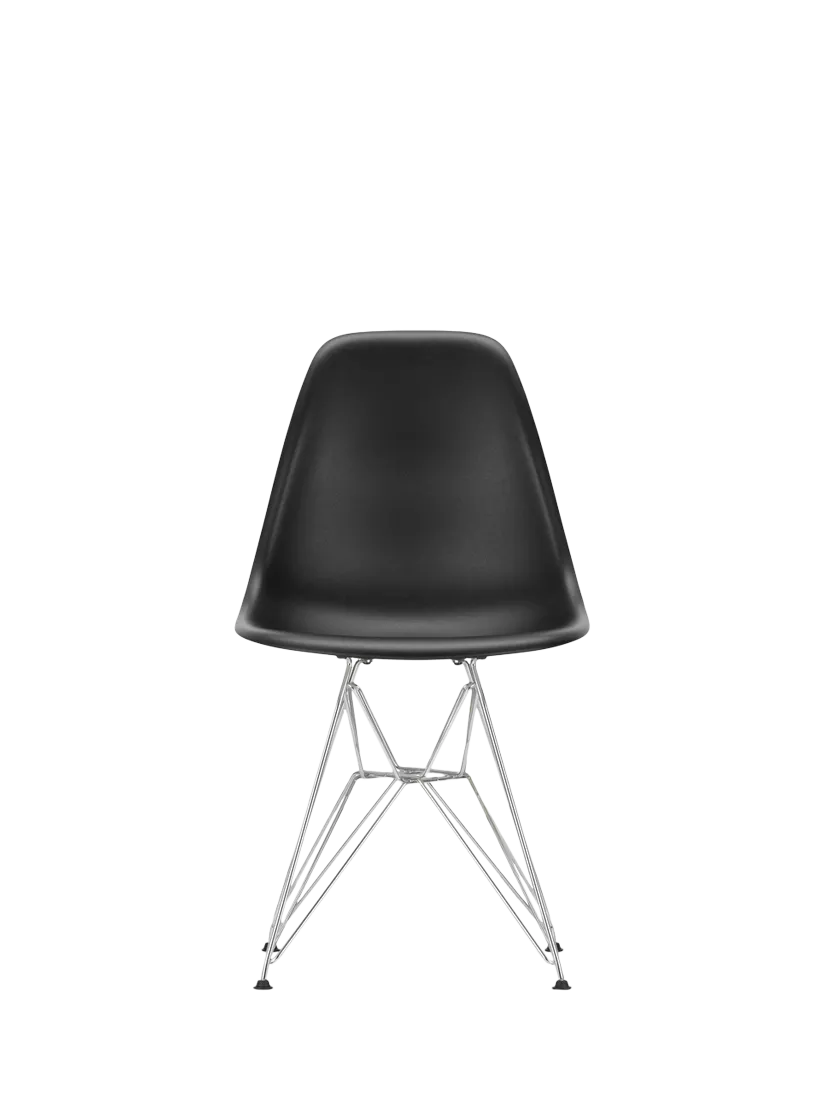 Vitra Eames RE DSR Recycled Plastic Chair, Chrome Legs, Black
