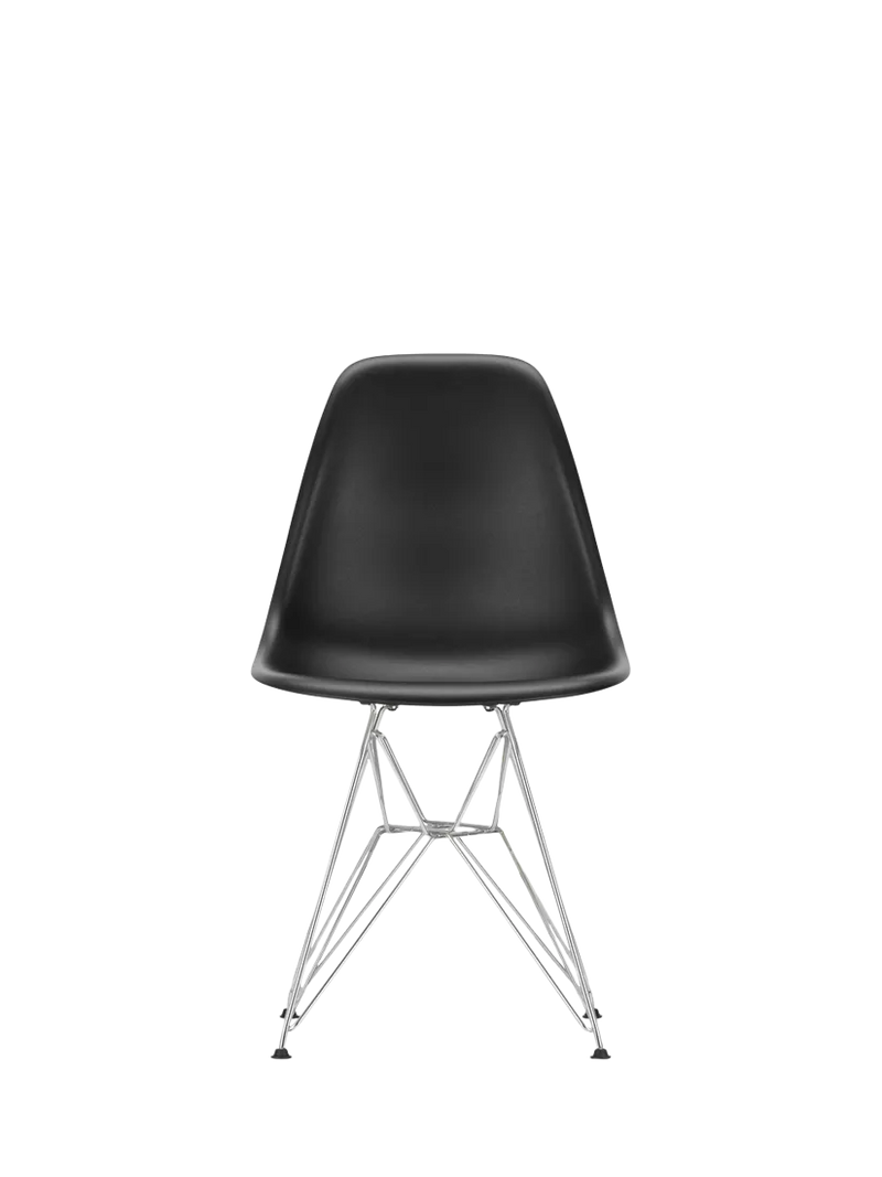 Vitra Eames RE DSR Recycled Plastic Chair, Chrome Legs, Black