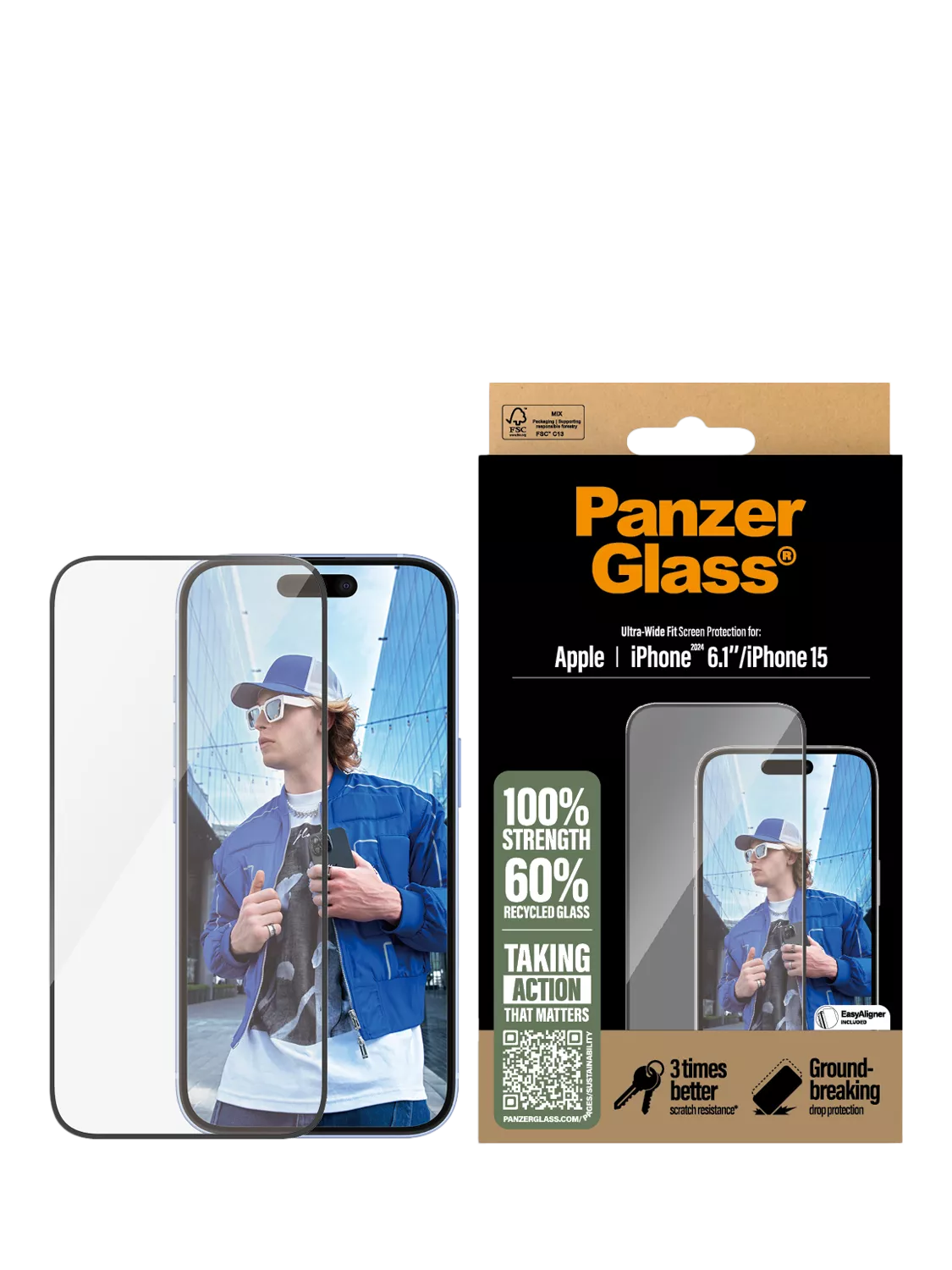 PanzerGlass screen protector Ultra-Wide Fit for iPhone 16/15, UK version