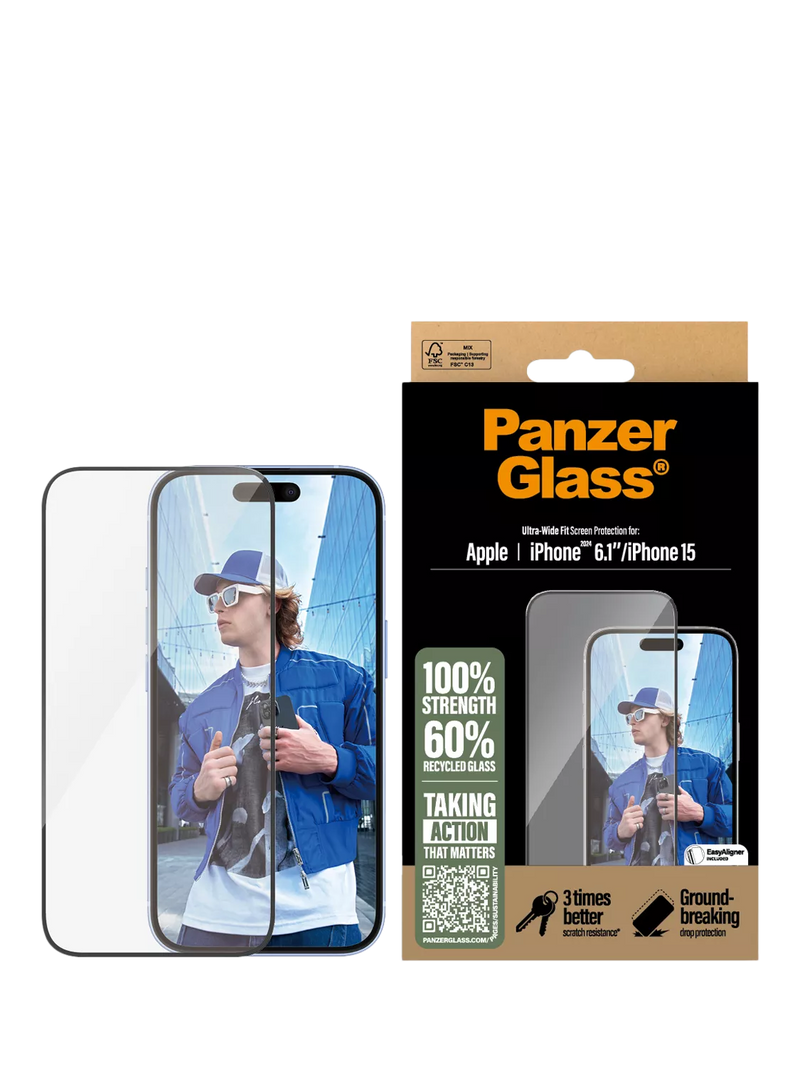 PanzerGlass screen protector Ultra-Wide Fit for iPhone 16/15, UK version