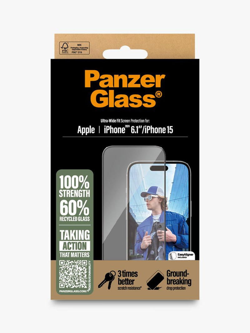 PanzerGlass screen protector Ultra-Wide Fit for iPhone 16/15, UK version