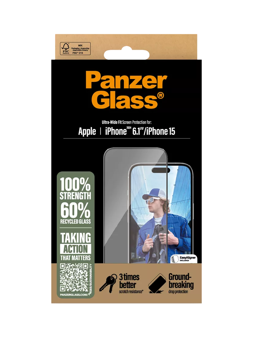 PanzerGlass screen protector Ultra-Wide Fit for iPhone 16/15, UK version