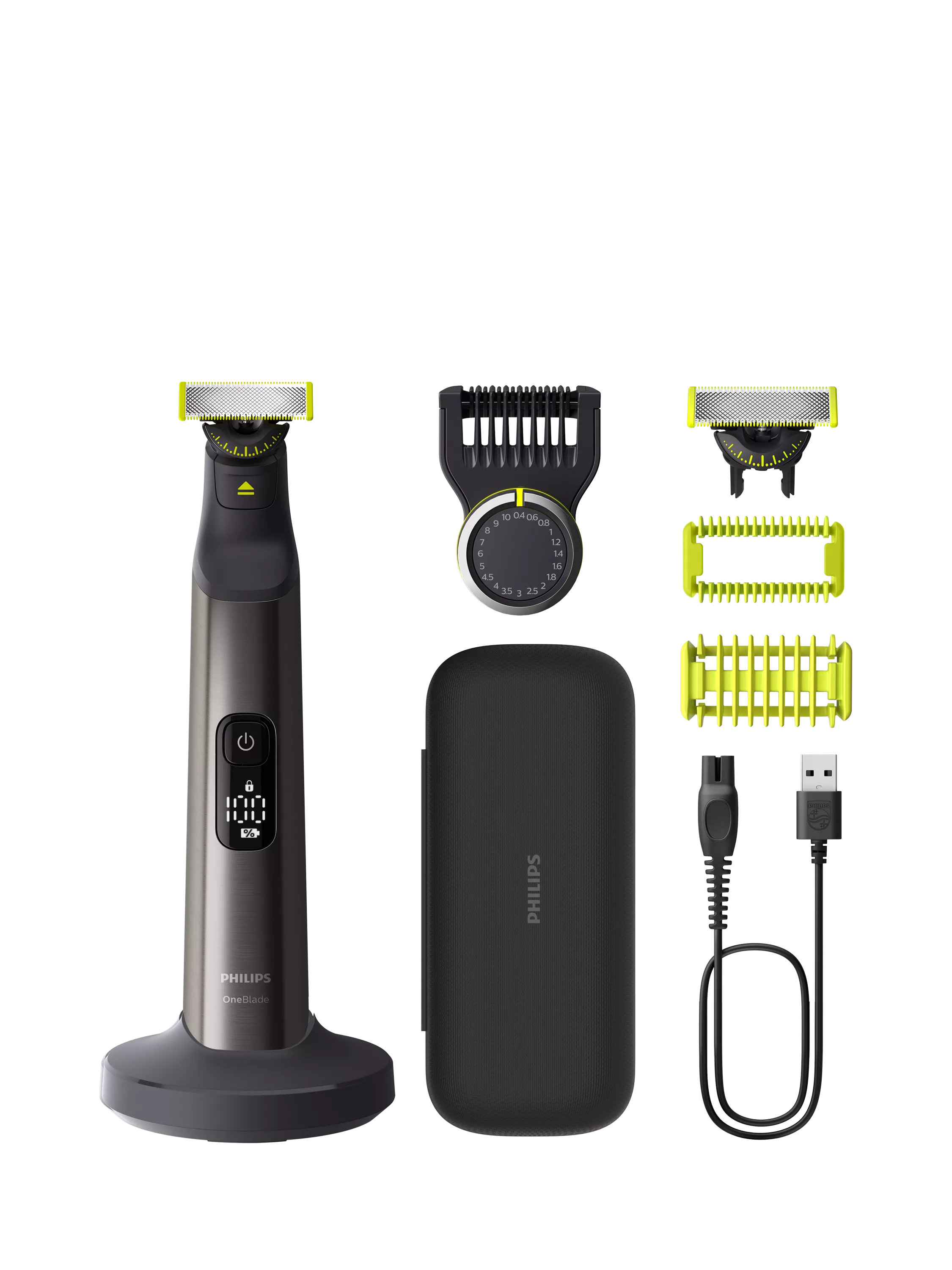 Men's electric shaver with 360 blade and accessories in black and green, imported from the UK