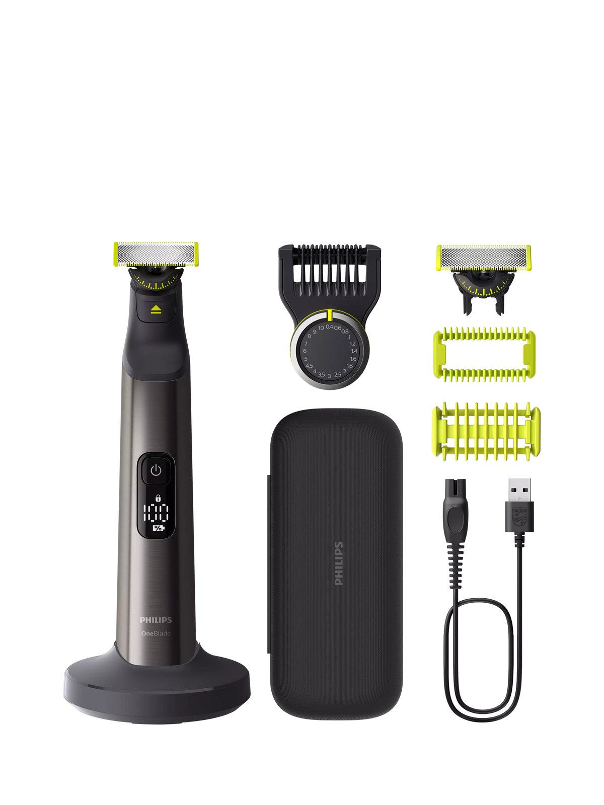 Men's electric shaver with 360 blade and accessories in black and green, imported from the UK