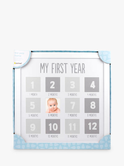 Wooden First Year Baby Picture Frame with 12 Photo Spaces