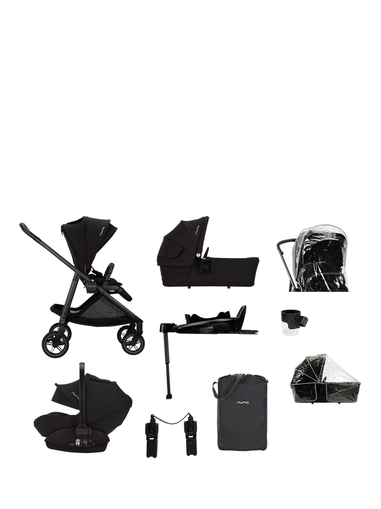 Nuna SWIV Pushchair, LTYL Carrycot, ARRA Next Car Seat and BASE next with Accessories Bundle, Caviar