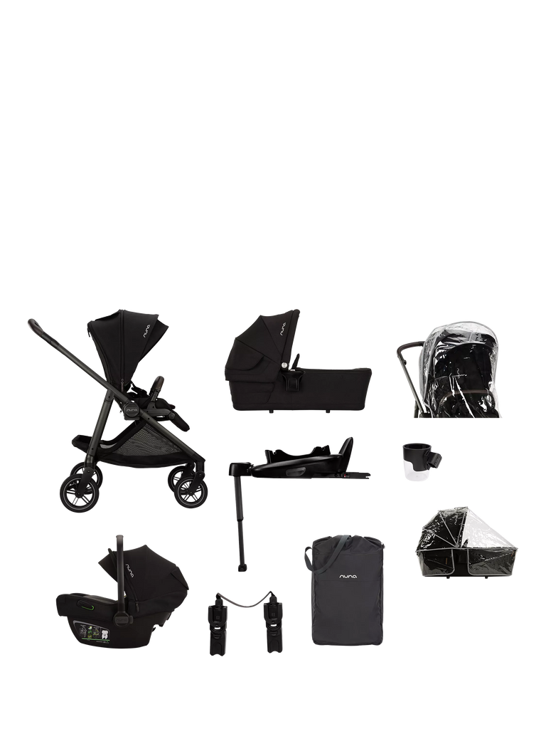 Nuna SWIV Pushchair, LTYL Carrycot, PIPA Next Car Seat and BASE next with Accessories Bundle, Caviar