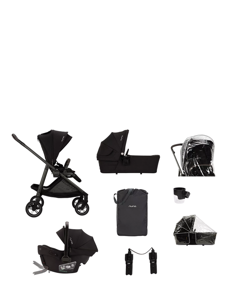 Nuna SWIV Pushchair, LTYL Carrycot, PIPA Urbn Car Seat with Accessories Bundle, Caviar