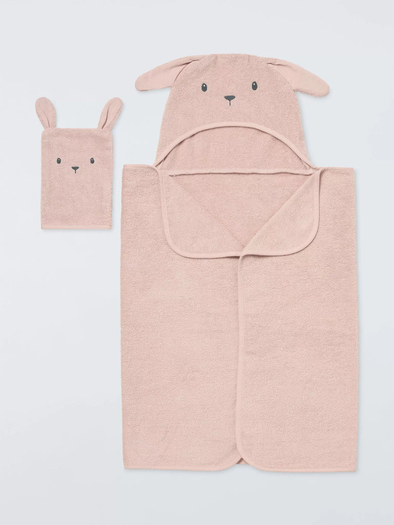 John Lewis Baby Bunny Hooded Towel & Mitt Set, Pink