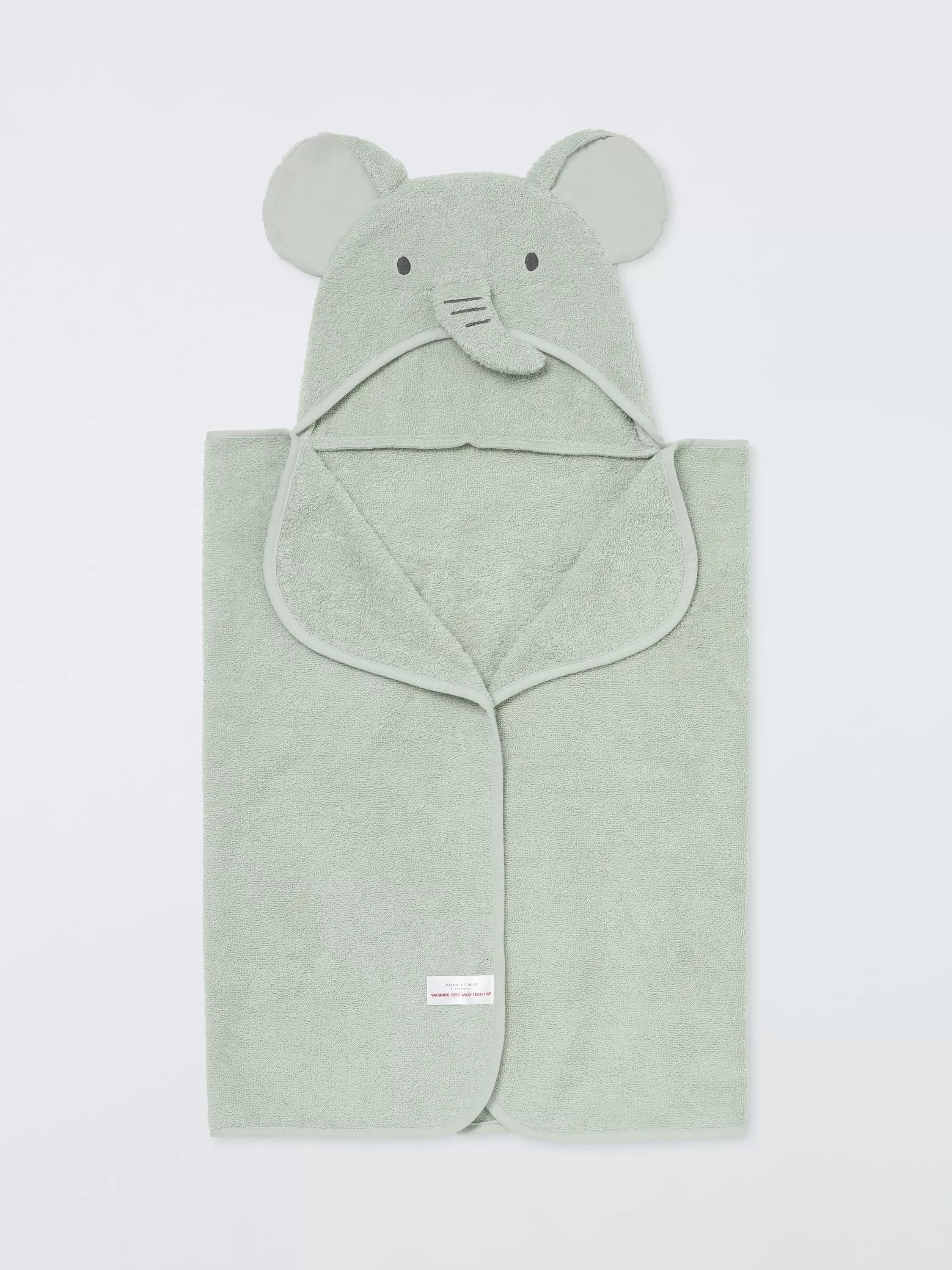 John Lewis Baby Elephant Hooded Towel, Green