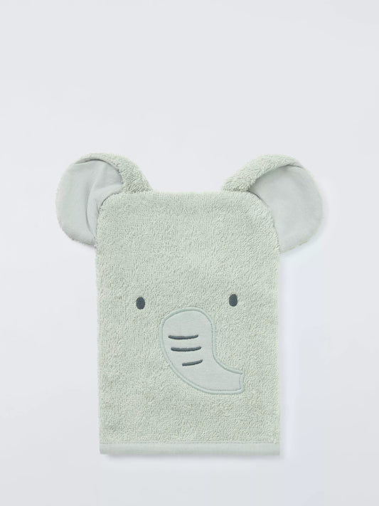 John Lewis Baby Elephant Towelling Mitt, Green