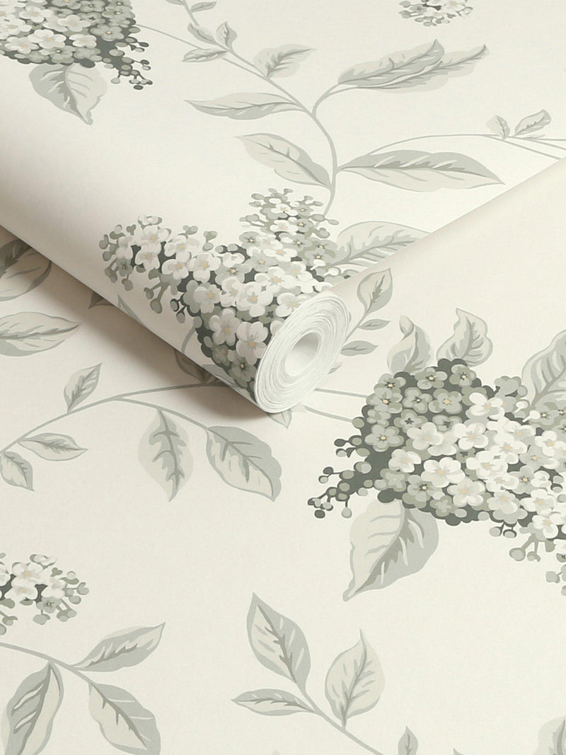 Laura Ashley fern pattern wallpaper with lilac flowers, UK version