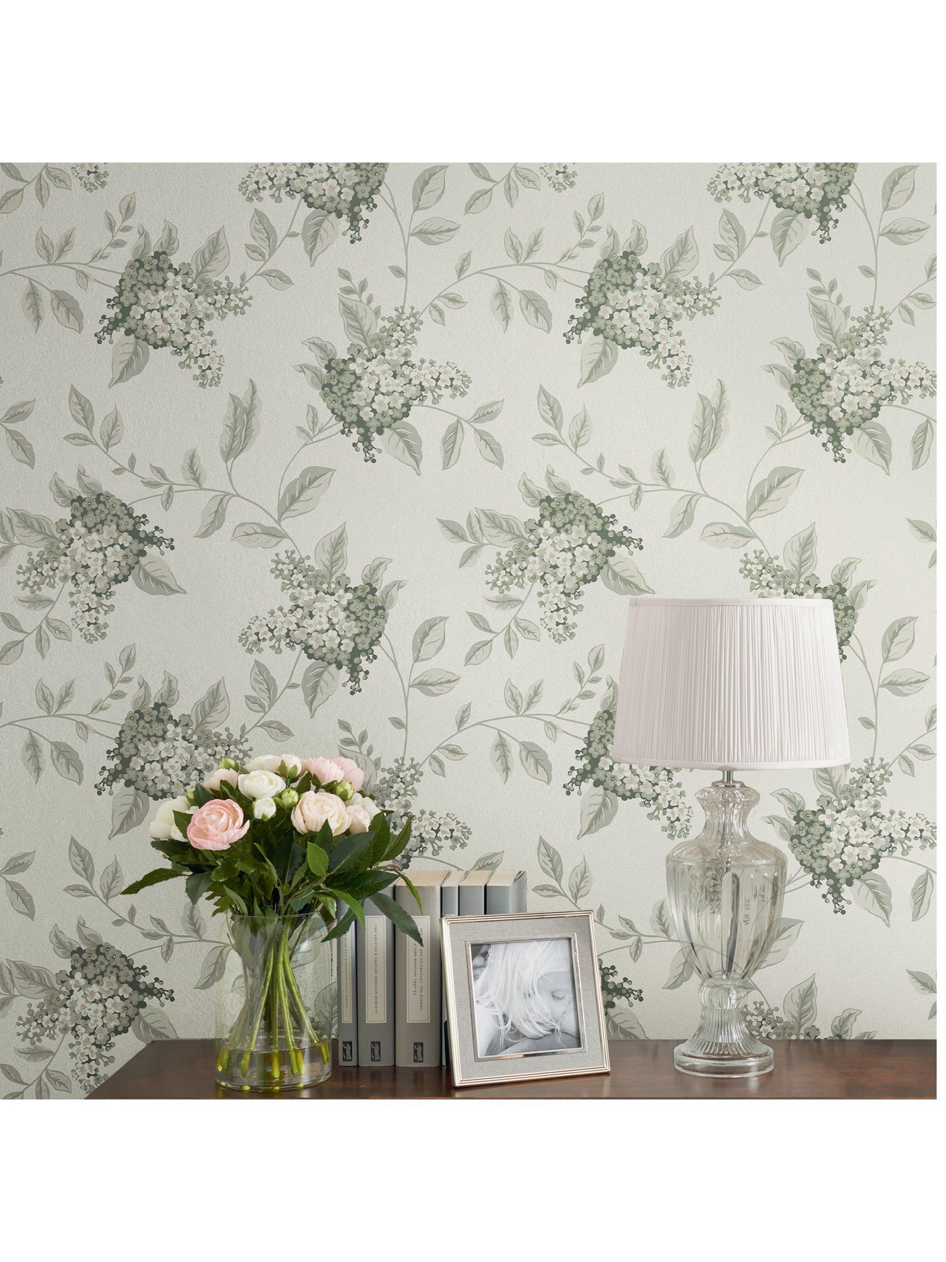 Laura Ashley fern pattern wallpaper with lilac flowers, UK version