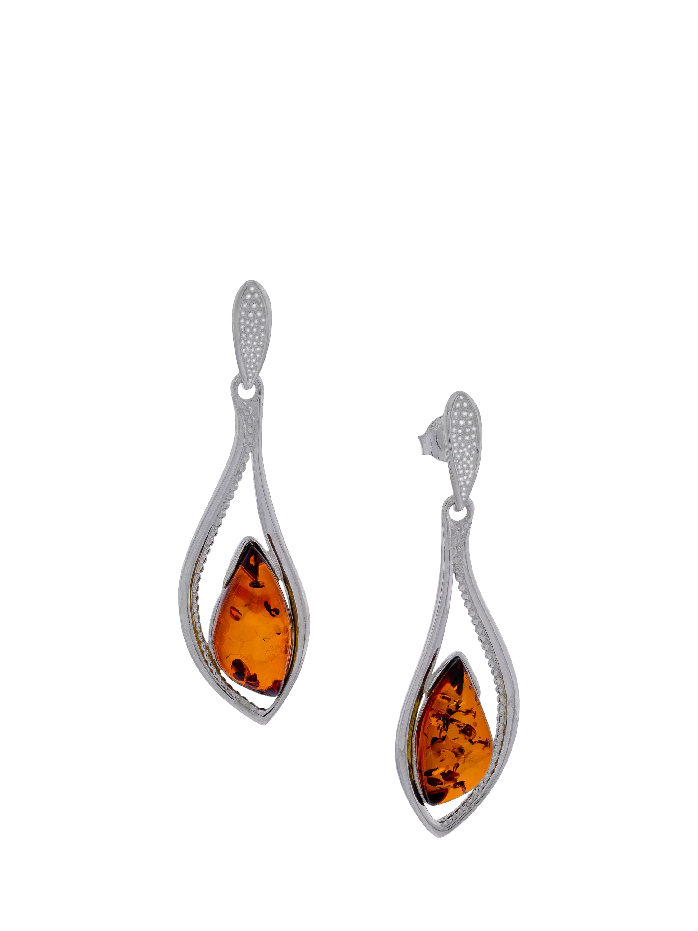 Be-Jewelled Baltic amber drop earrings marquise cut silver, UK version